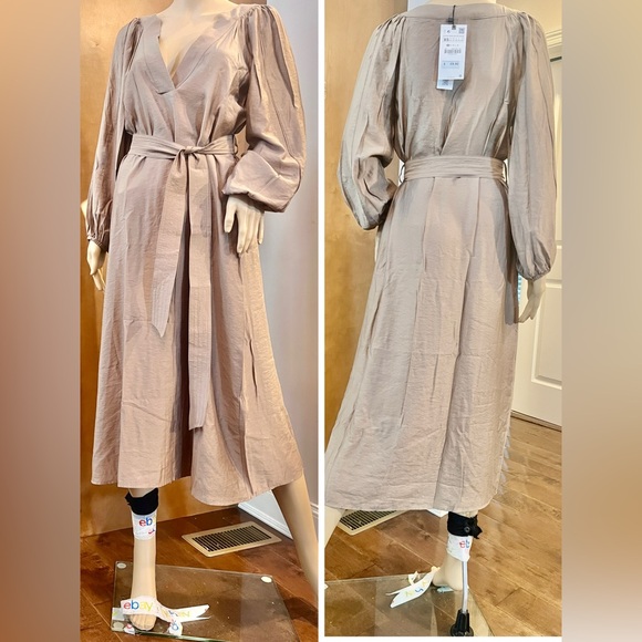 LAST NWT ZARA DRESS WITH BELT BROWN/TAUPE - Picture 1 of 10